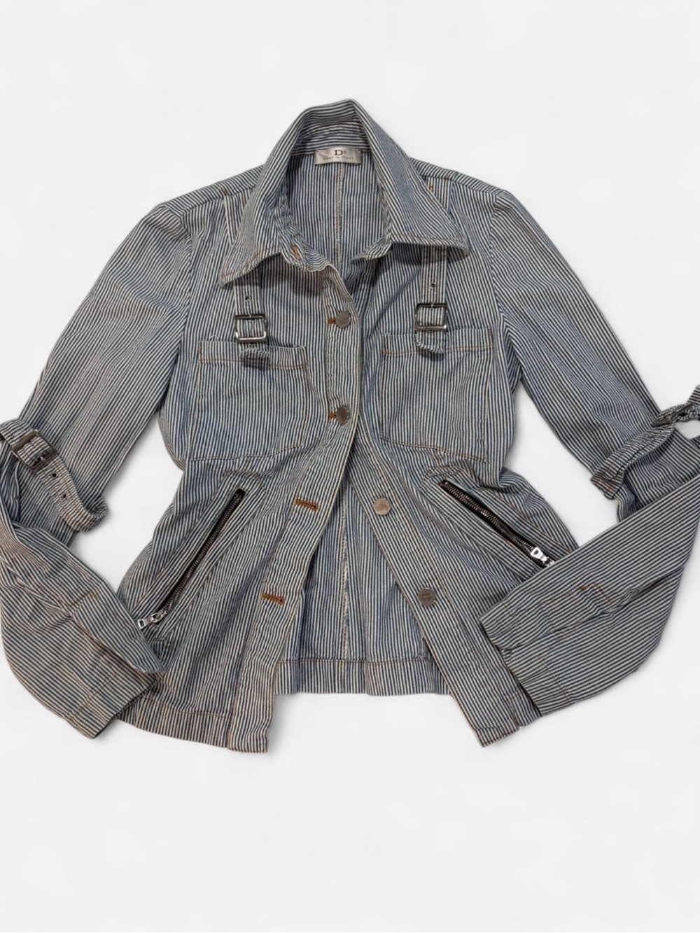 Y2K Italian Striped Utility Jacket in Blue-Gray - Picture 1 of 8